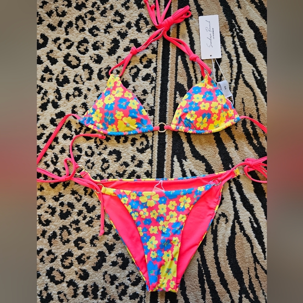 Swim, bikini, beach, vacation, summer, neon, bright, girly, fun, flower, travel